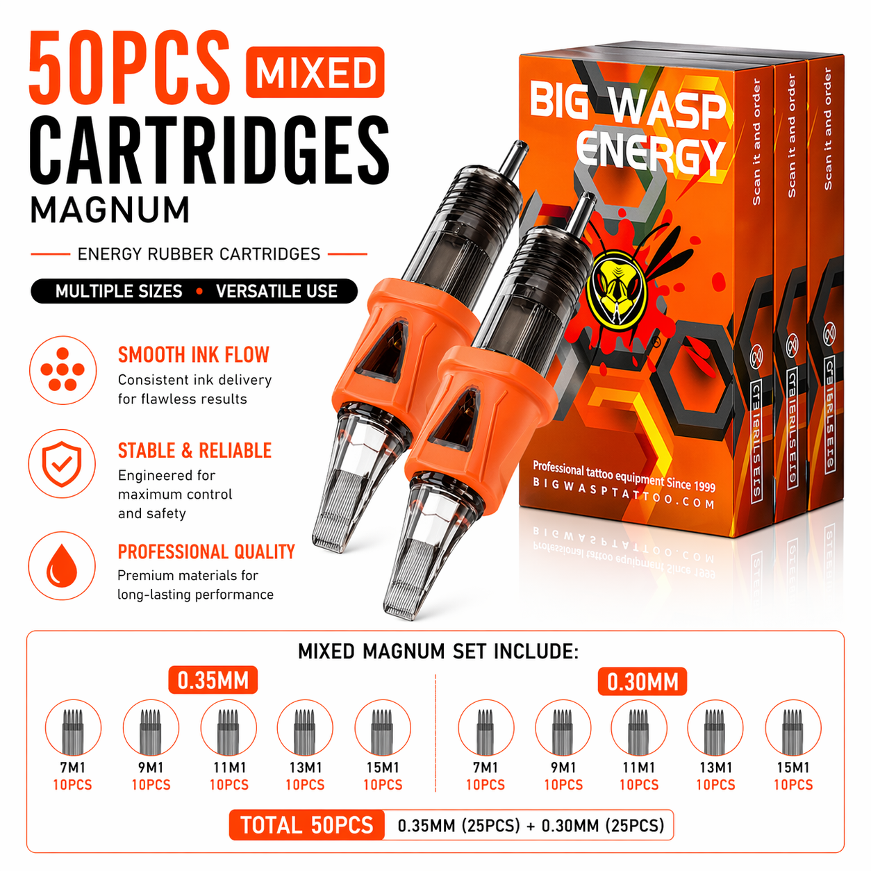BIGWASP Energy Rubber Magnum Cartridges 50PCS