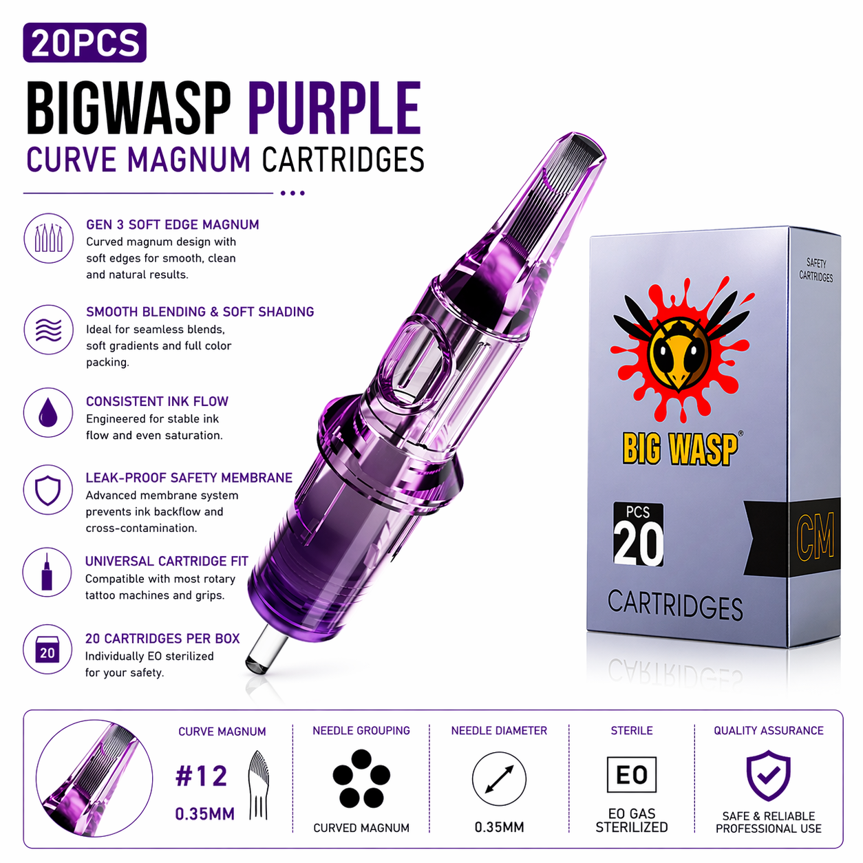 Bigwasp tattoo cartridges round liners, round shaders, curve magnum and mangums