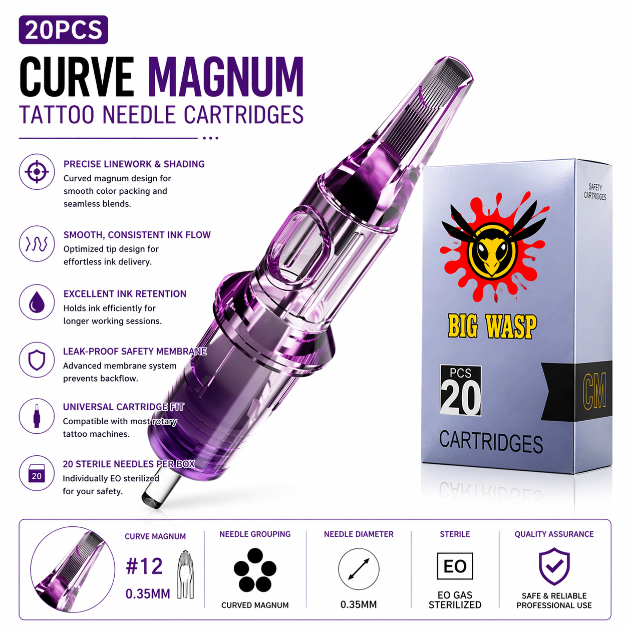 Bigwasp tattoo cartridges round liners, round shaders, curve magnum and mangums