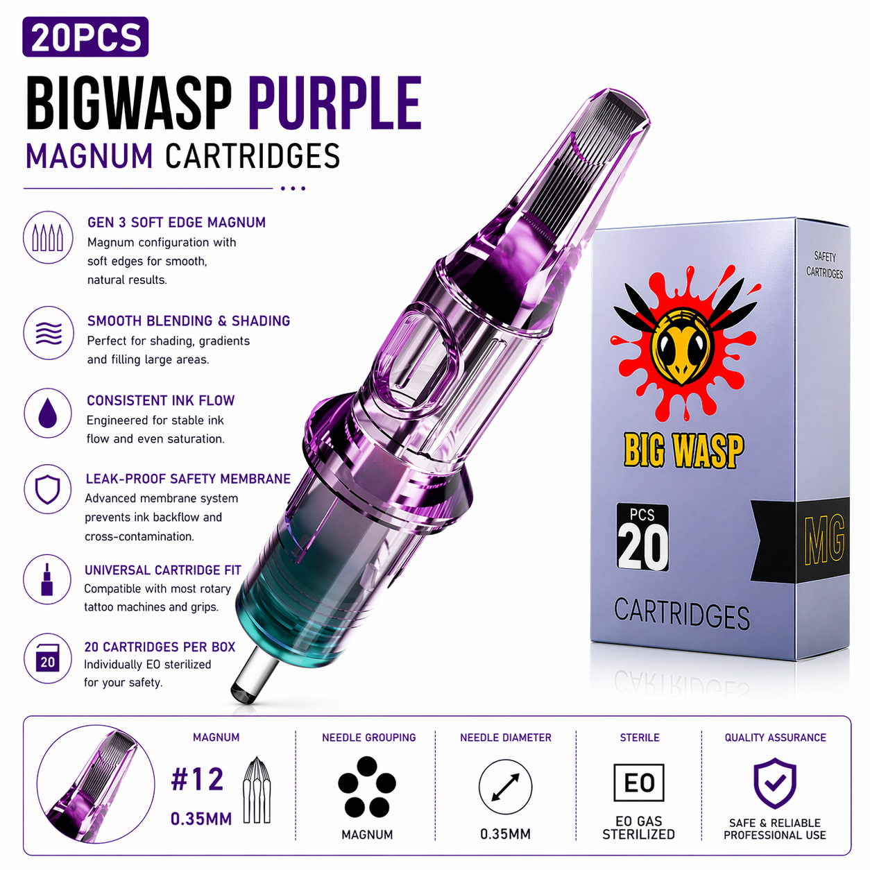 Bigwasp tattoo cartridges round liners, round shaders, curve magnum and mangums