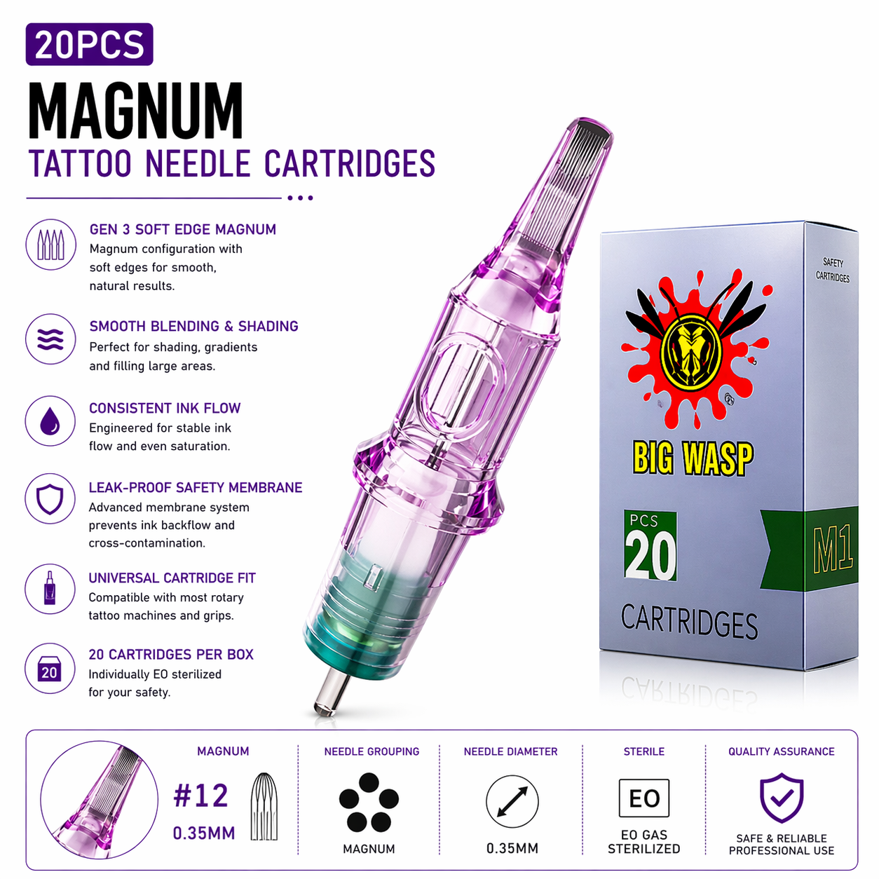 Bigwasp tattoo cartridges round liners, round shaders, curve magnum and mangums