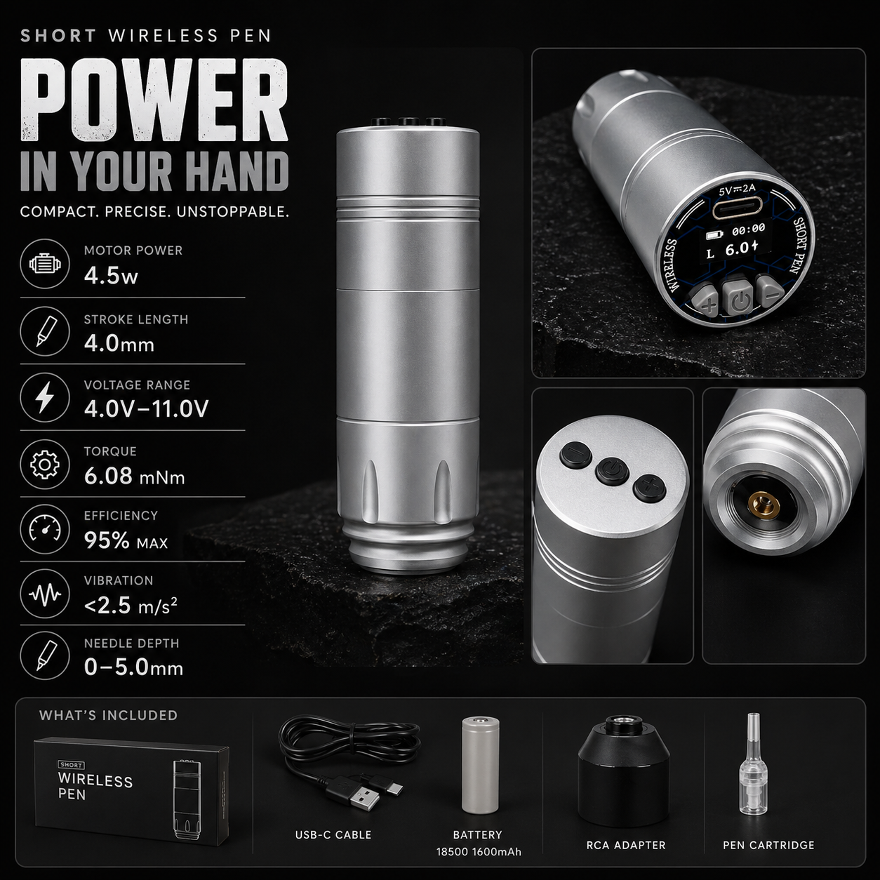 Wireless Short Tattoo Pen 4.0mm Direct Drive