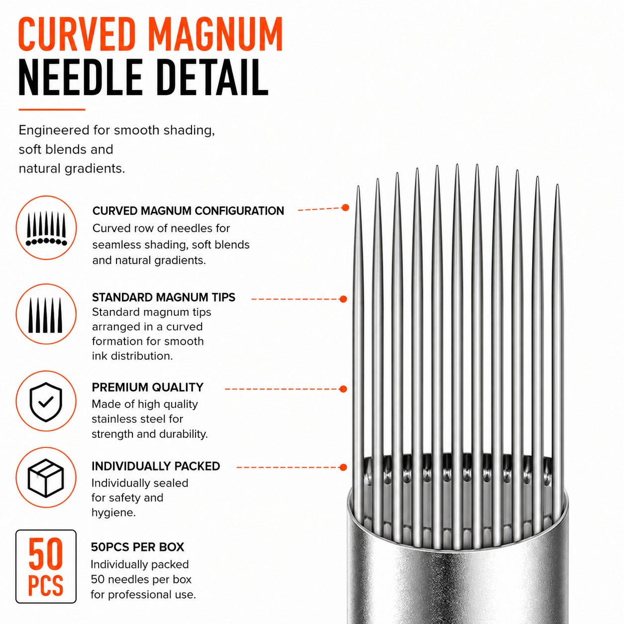 Bigwasp 50pcs Traditional Curved Magnum Tattoo Needles