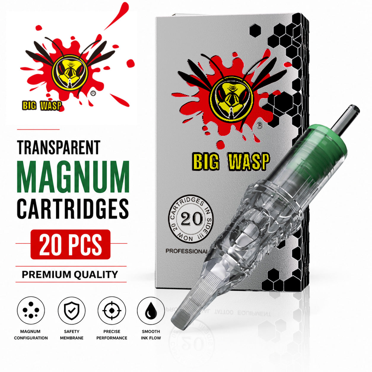 Transparent Magnum cartridges with packaging featuring Big Wasp branding on a white background.