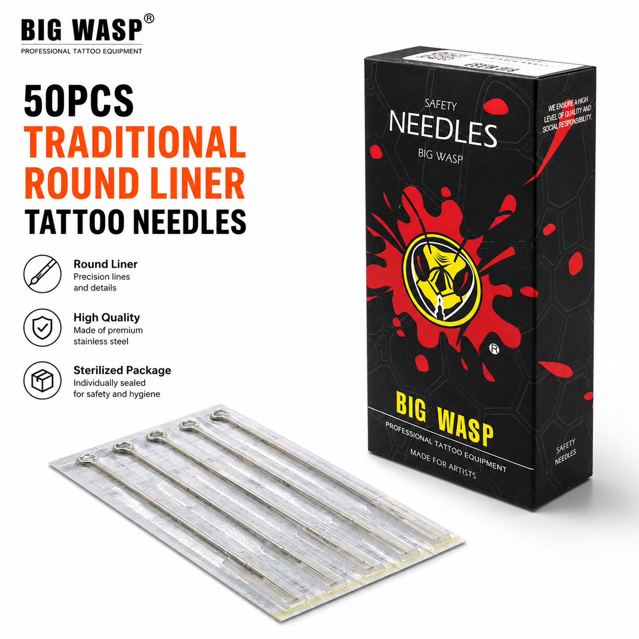Bigwasp 50pcs Traditional Round Liner Tattoo Needles