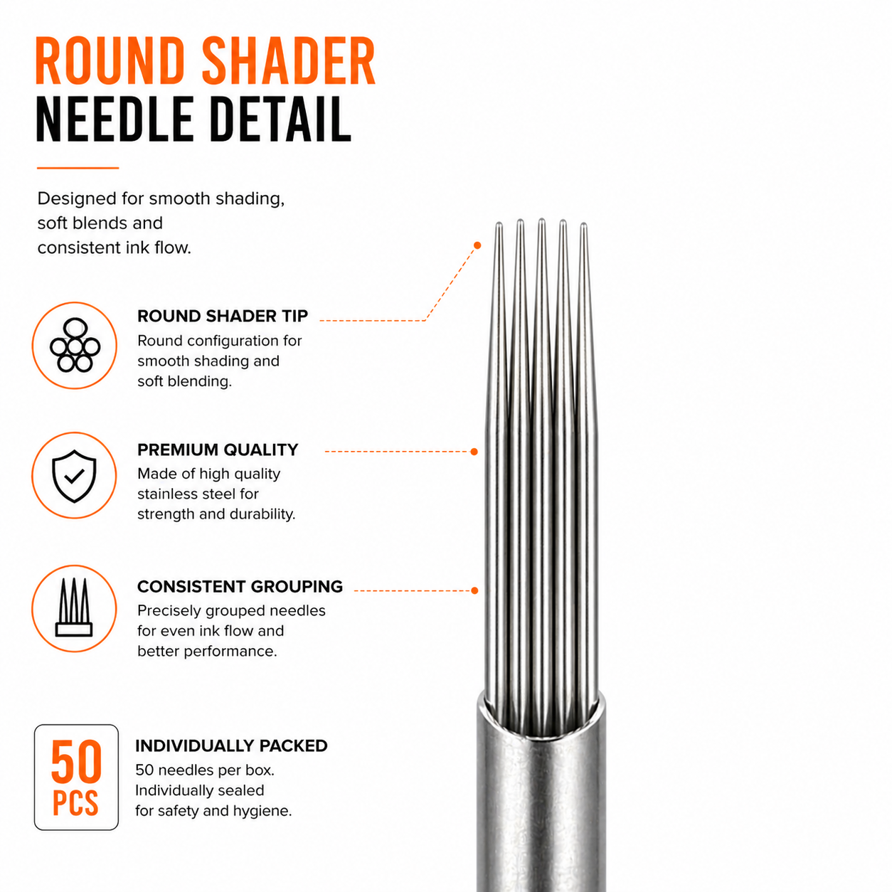 Bigwasp 50pcs Traditional Round Shader Tattoo Needles