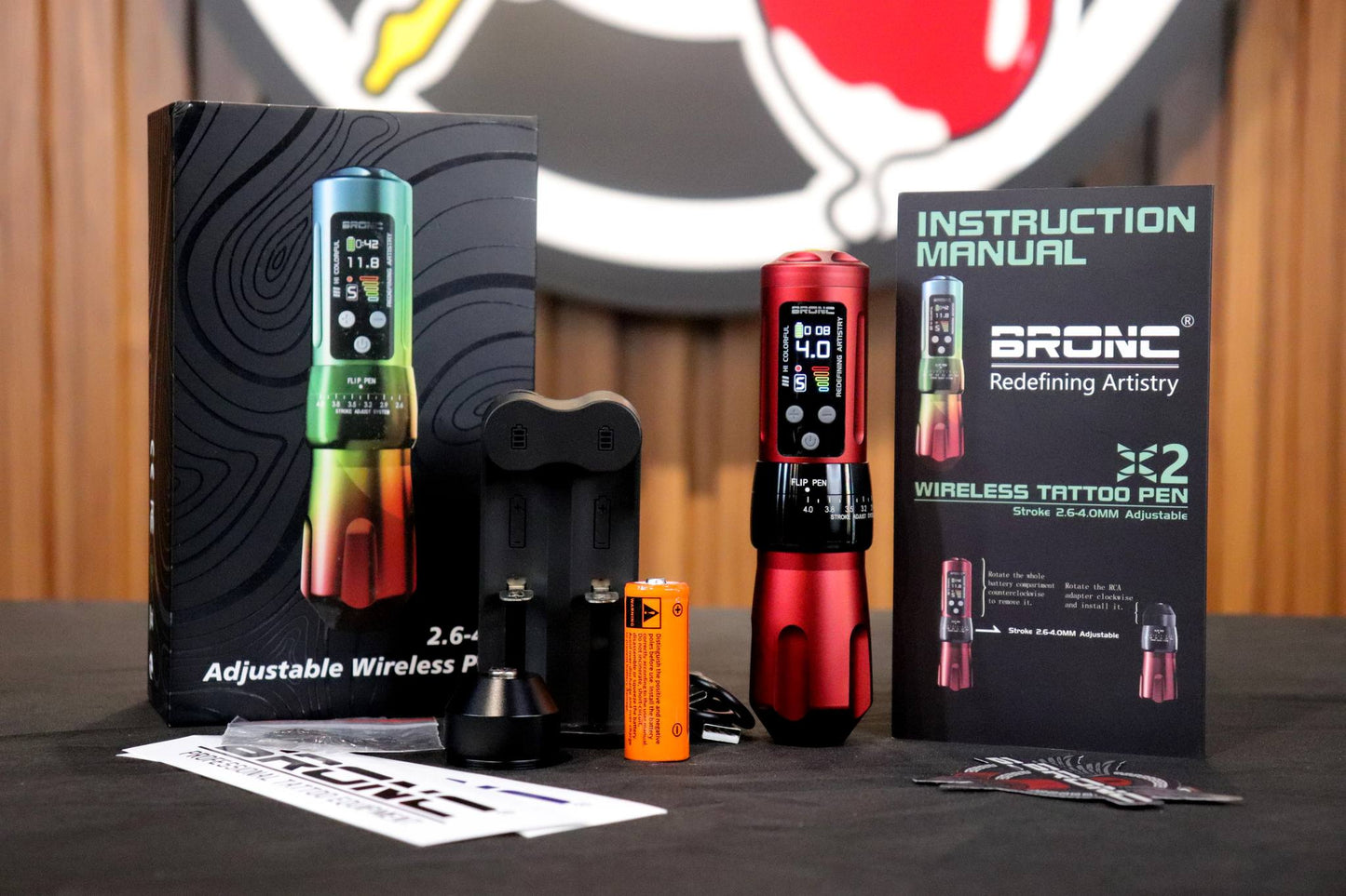 BRONC X2 Wireless Pen - Adjustable and versatile tattoo machine for precise tattoo work from Bigwasp tattoo supply.