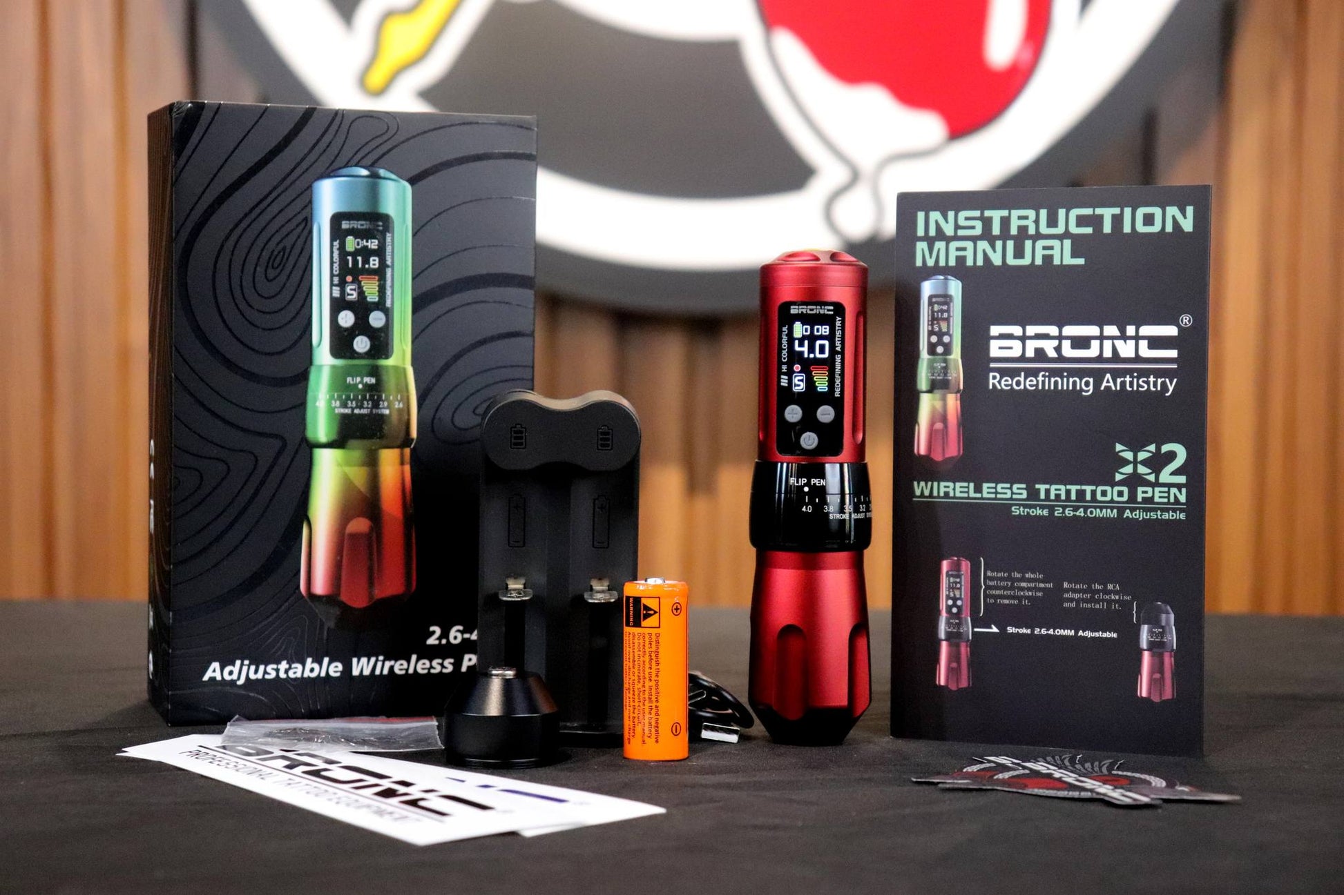 BRONC X2 Wireless Pen - Adjustable and versatile tattoo machine for precise tattoo work from Bigwasp tattoo supply.