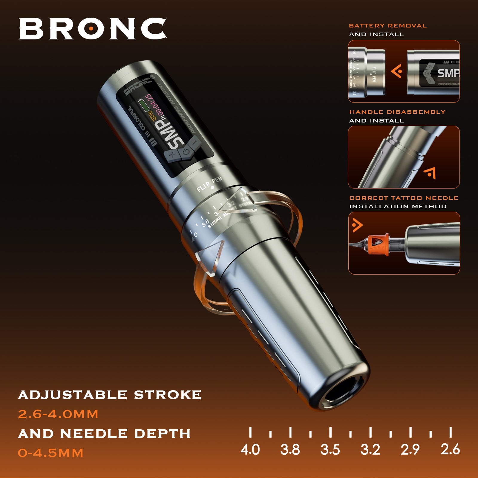 Adjustable wireless pen for SMP & tattoo with lightweight design, fast charging, variable voltage output, and overload protection.