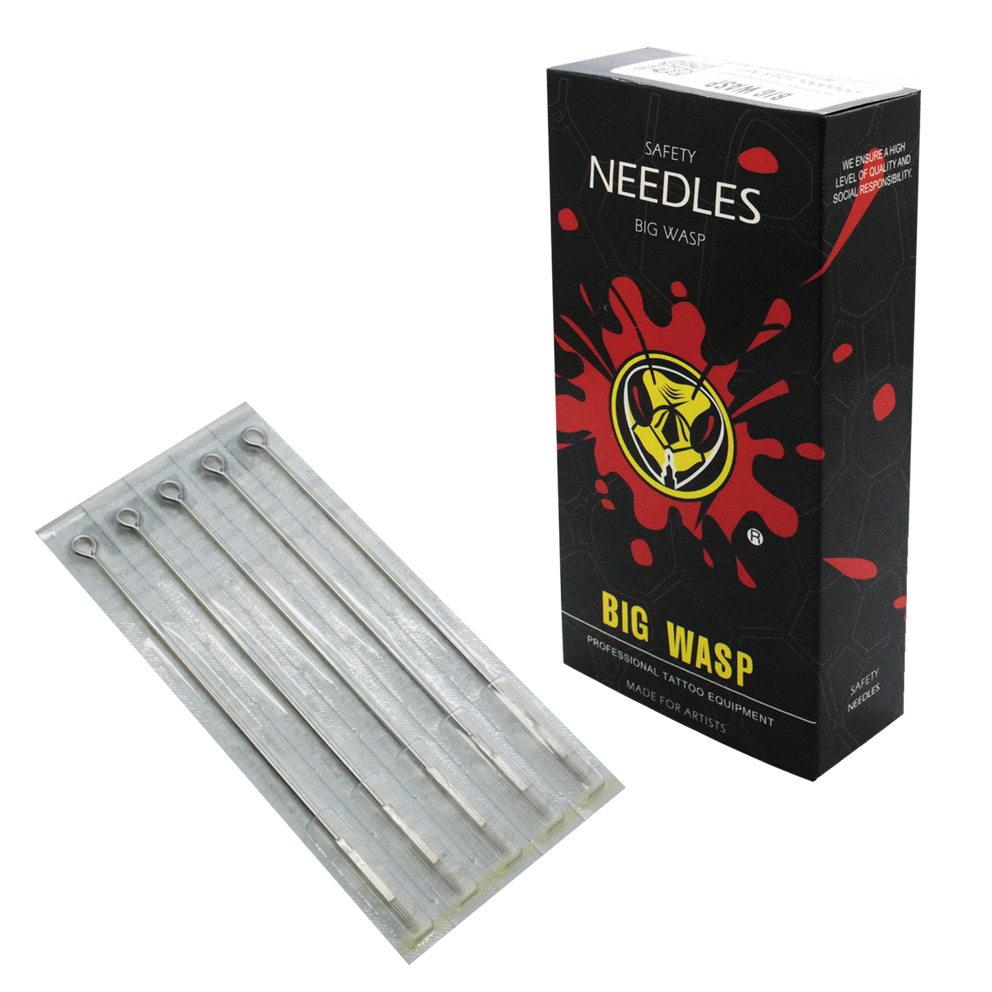 BIG WASP Premium Tattoo Needles - Curved Magnums 50 PCS - High-quality curved magnum needles by BIG WASP for precise tattooing.