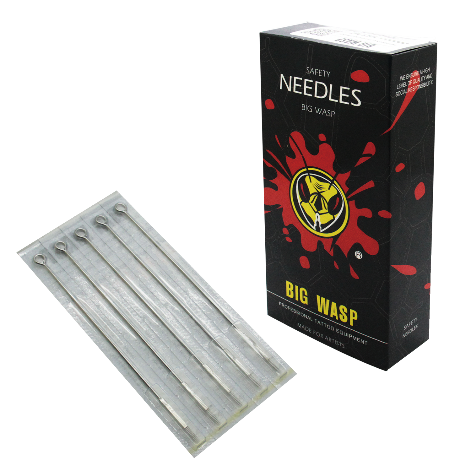 BIG WASP Premium Tattoo Needles - Curved Magnums 50 PCS - High-quality curved magnum needles by BIG WASP for precise tattooing.