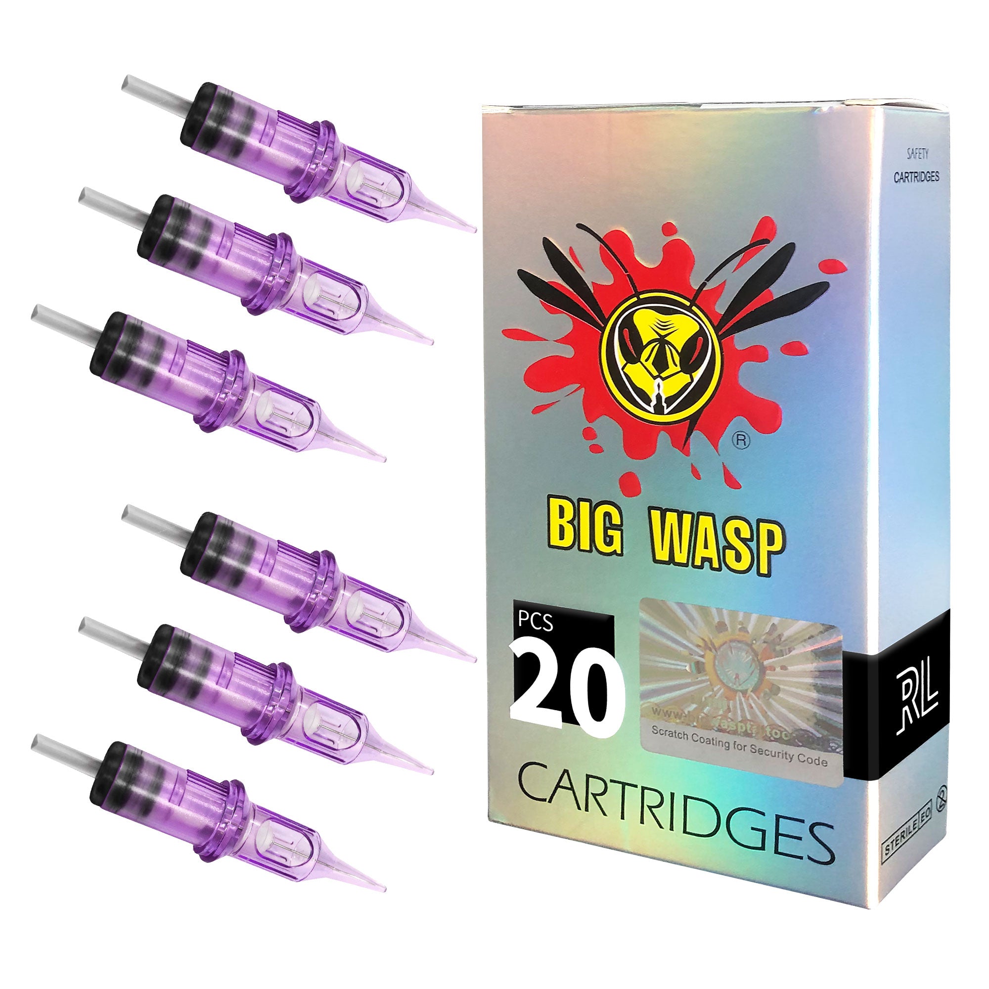BIG WASP Purple Needle Cartridges - Round Liner - Precision round liner needles by BIG WASP for accurate tattooing.