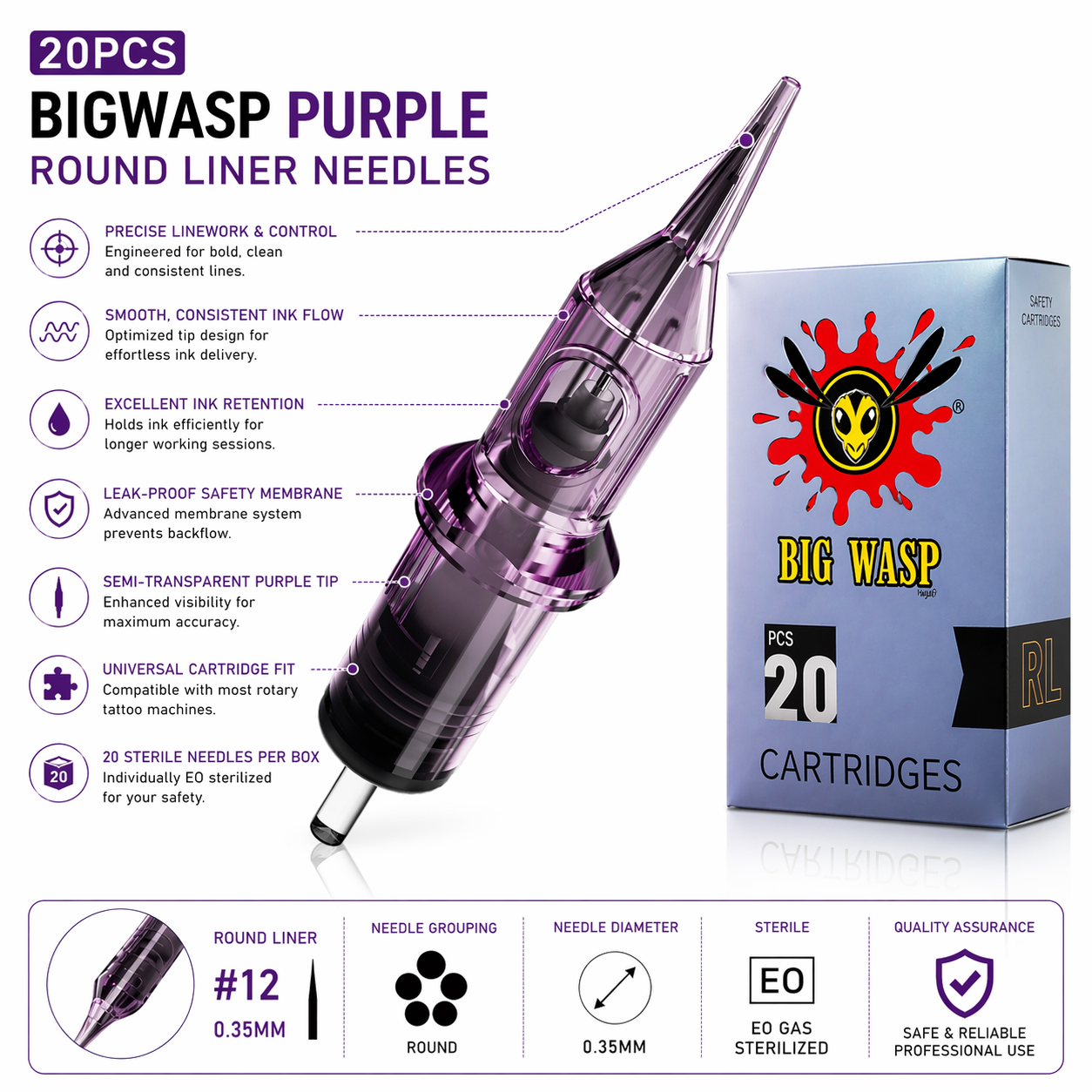 Bigwasp tattoo cartridges round liners, round shaders, curve magnum and mangums