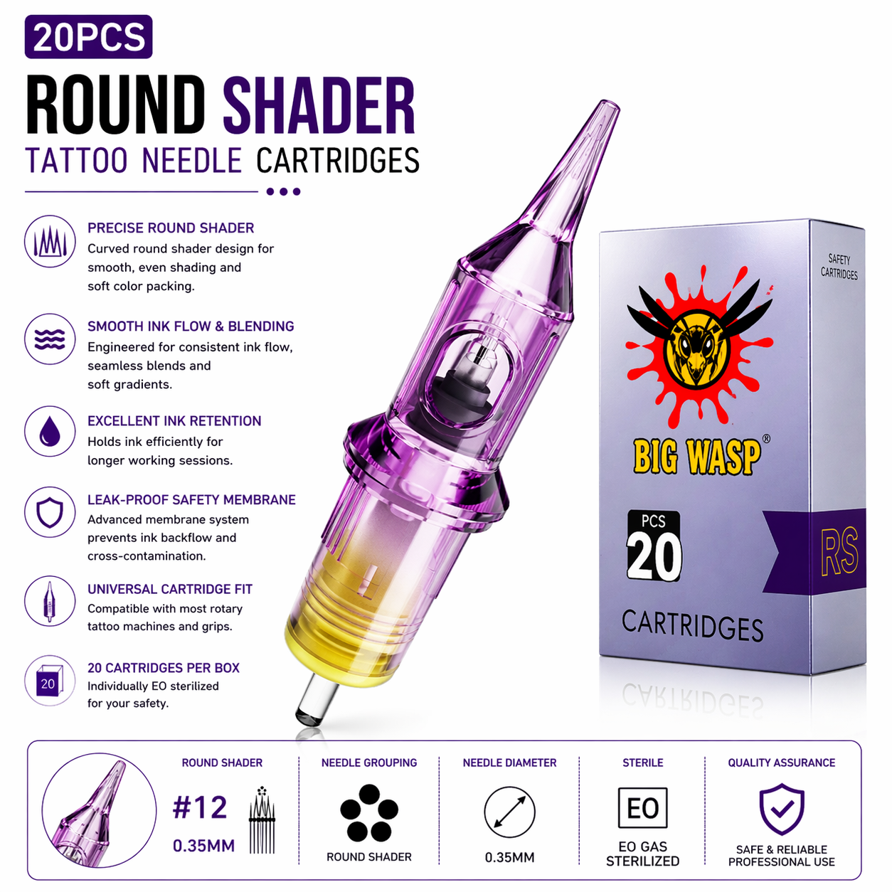 Bigwasp tattoo cartridges round liners, round shaders, curve magnum and mangums
