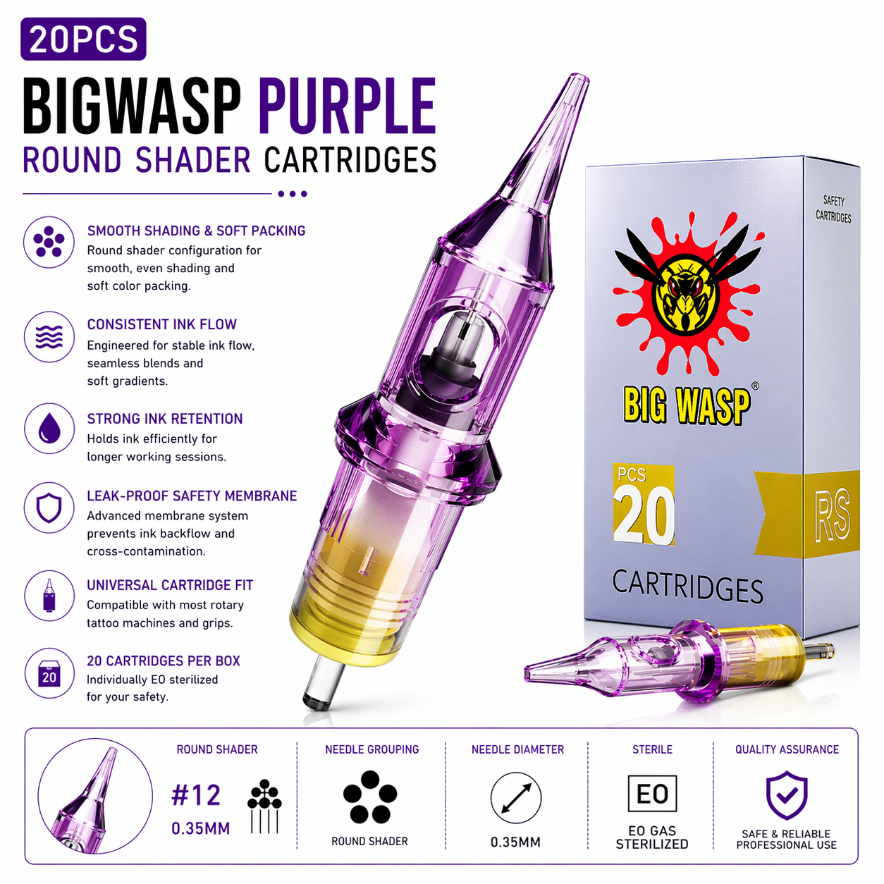 Bigwasp tattoo cartridges round liners, round shaders, curve magnum and mangums
