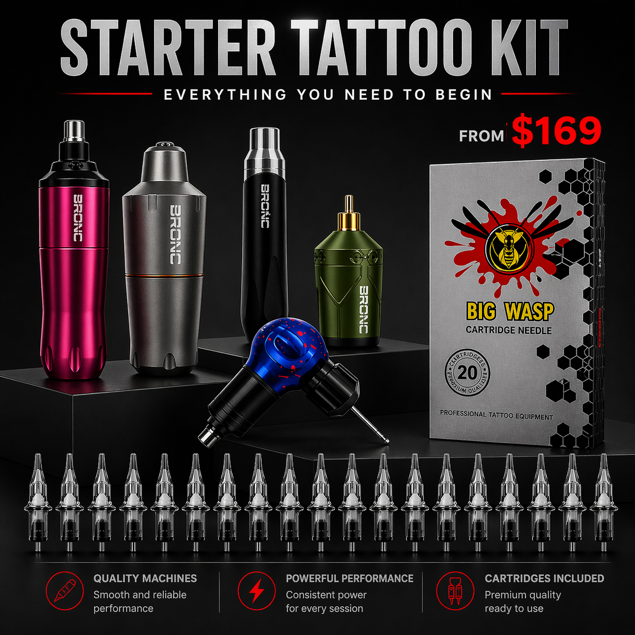 Professional starter tattoo kit by Bronc tattoo supply