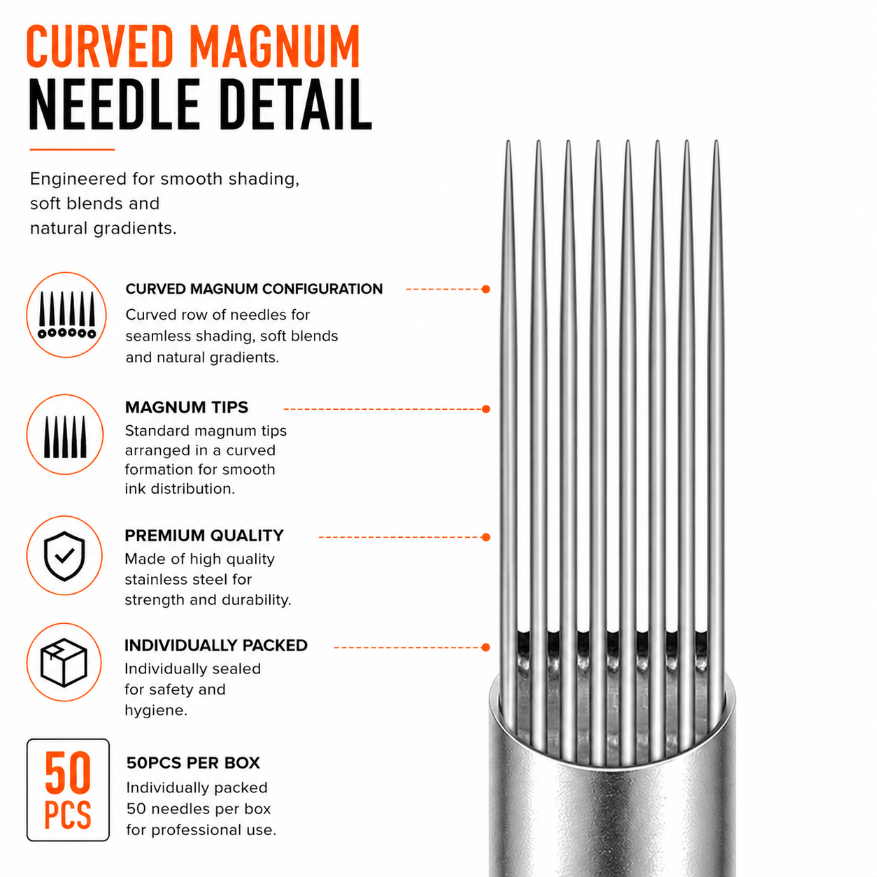 Bigwasp 50pcs Traditional Curved Magnum Tattoo Needles