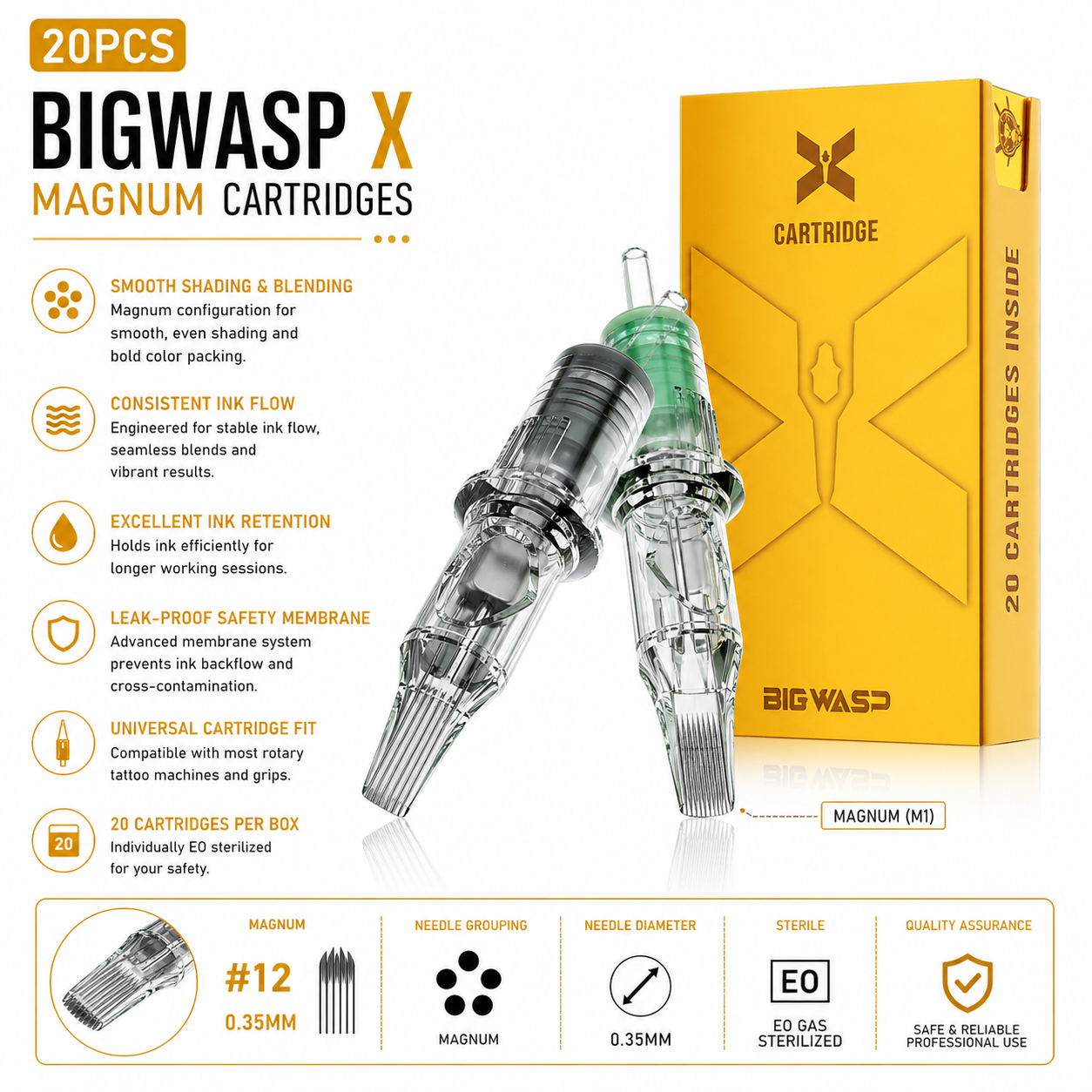 BIGWASP X Magnum cartridge packaging with cartridges and box on a white background