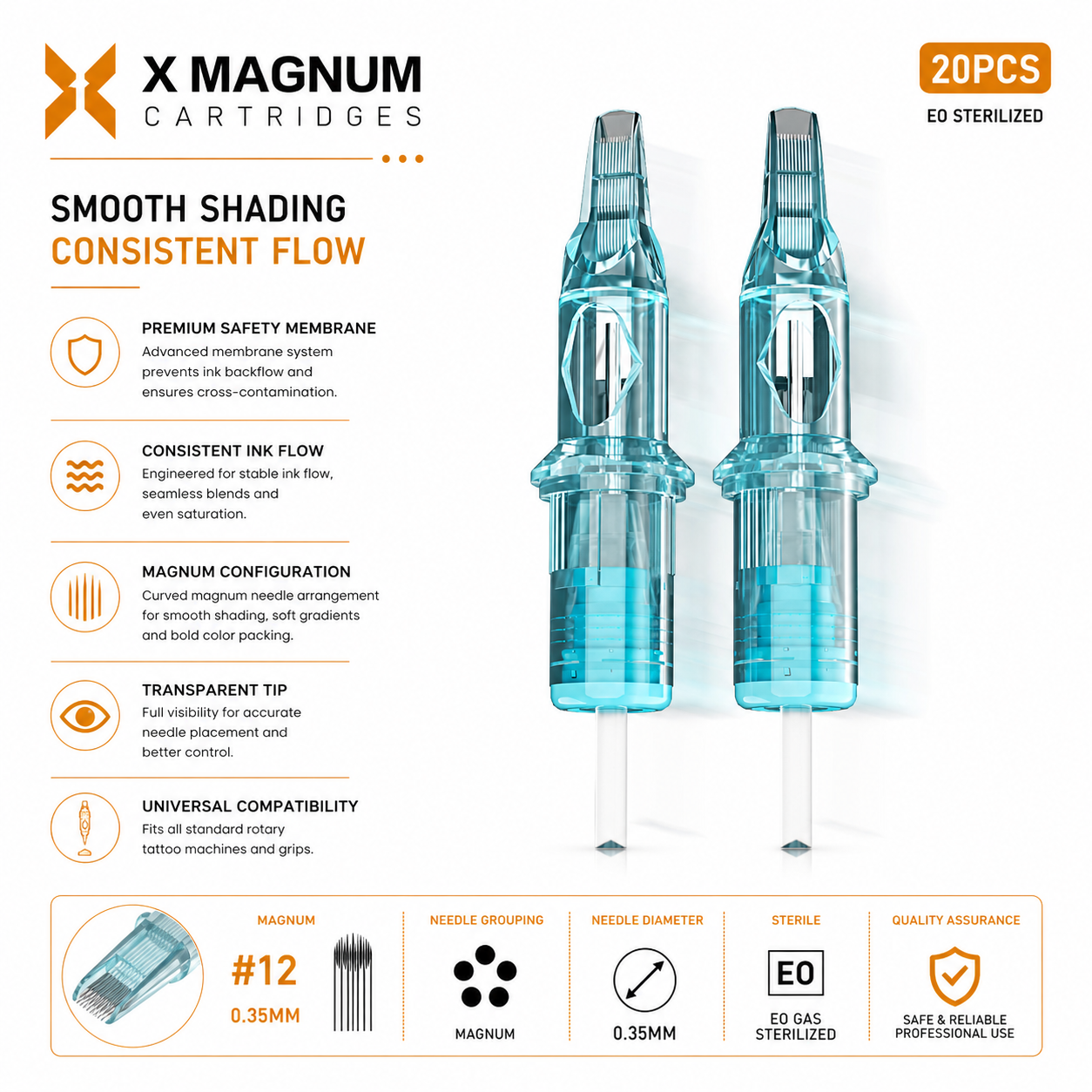 X Magnum cartridges with features and specifications on a white background